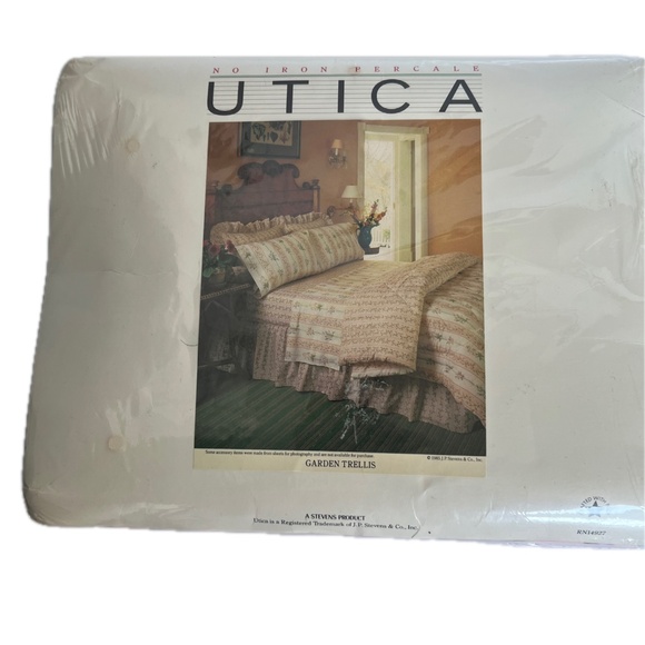 Utica Full Flat Sheet Floral Cotton Blend Percale Garden Trellis New Vintage 80s - Picture 7 of 9